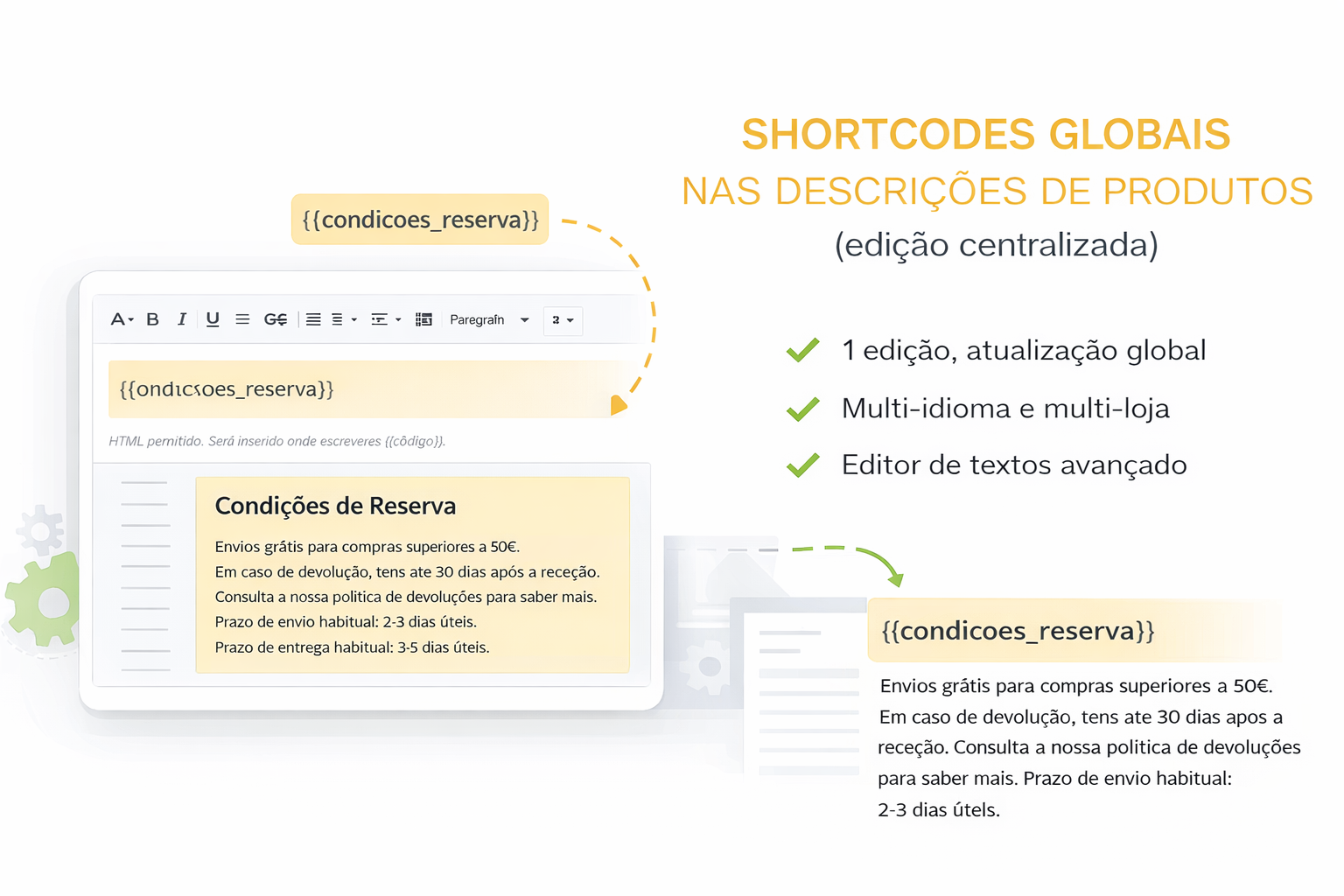 Macros/Shortcodes para Descrições de Produto (1 edição, atualização global) - textos reutilizáveis nos produtos